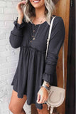 Textured Button Long Sleeve Babydoll Dress