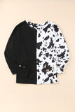 Cow Patchwork Waffle Knit Long Sleeve Top