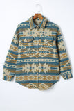 Multicolor Plus Size Flap Pockets Aztec Print Jacket