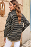 Khaki Striped Turtleneck Loose Sweater