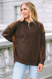 Brown Exposed Seam Patchwork Ribbed Knit Oversized Top