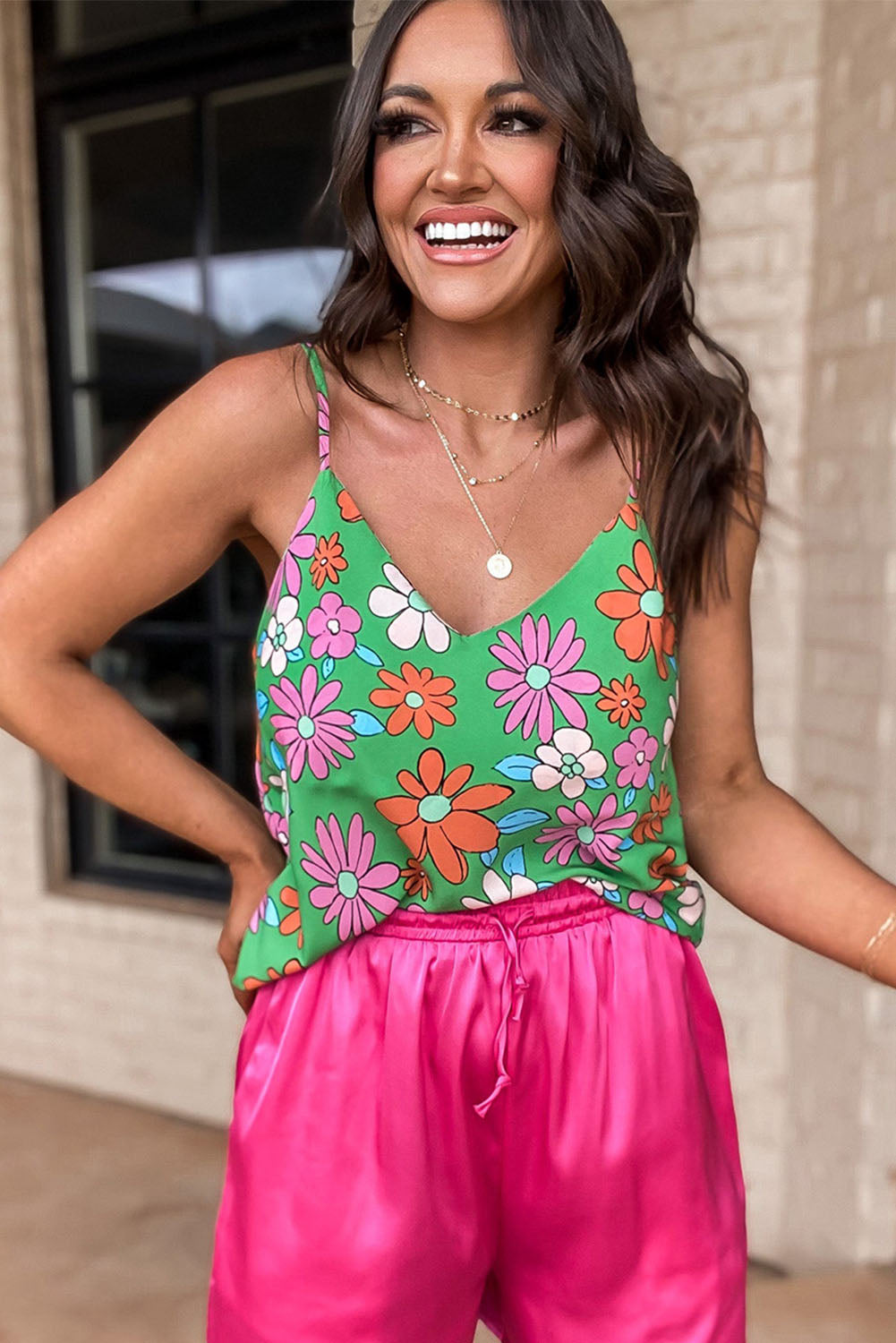 Adjustable Spaghetti Straps Floral Print Tank Top