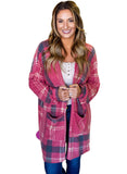 Plaid Casual Drop Shoulder Pocketed Cardigan