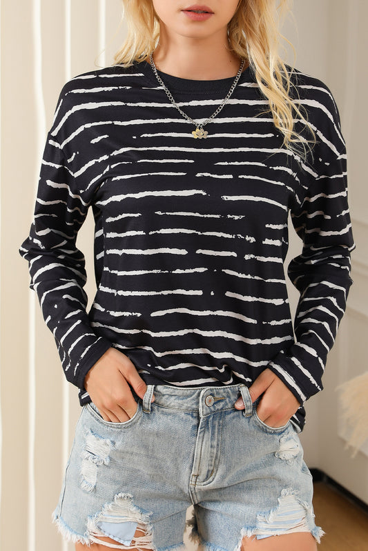 Retro Striped Casual Long Sleeve Top