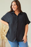 Chemise noire texturée froissée à manches courtes de grande taille