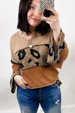 Leopard Colorblock Patchwork V-Neck Loose Sleeve Knit Top