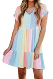 Stripe Color Block Ruffled T-shirt Dress