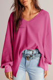 Orchid Petal Waffle V Neck Long Sleeve Drop Shoulder Loose Blouse