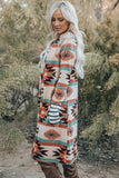 Plus Size Geometric Print Open Front Long Cardigan