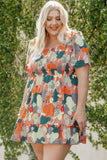 Plus Size Shirred Mixed Print Ruffle Dress