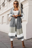 Colorblock Cable Knit Side Pockets Duster Cardigan