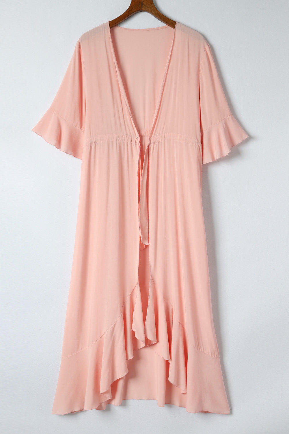 Ruffle Half Sleeve Tie Front Flowy Beach Cover Up