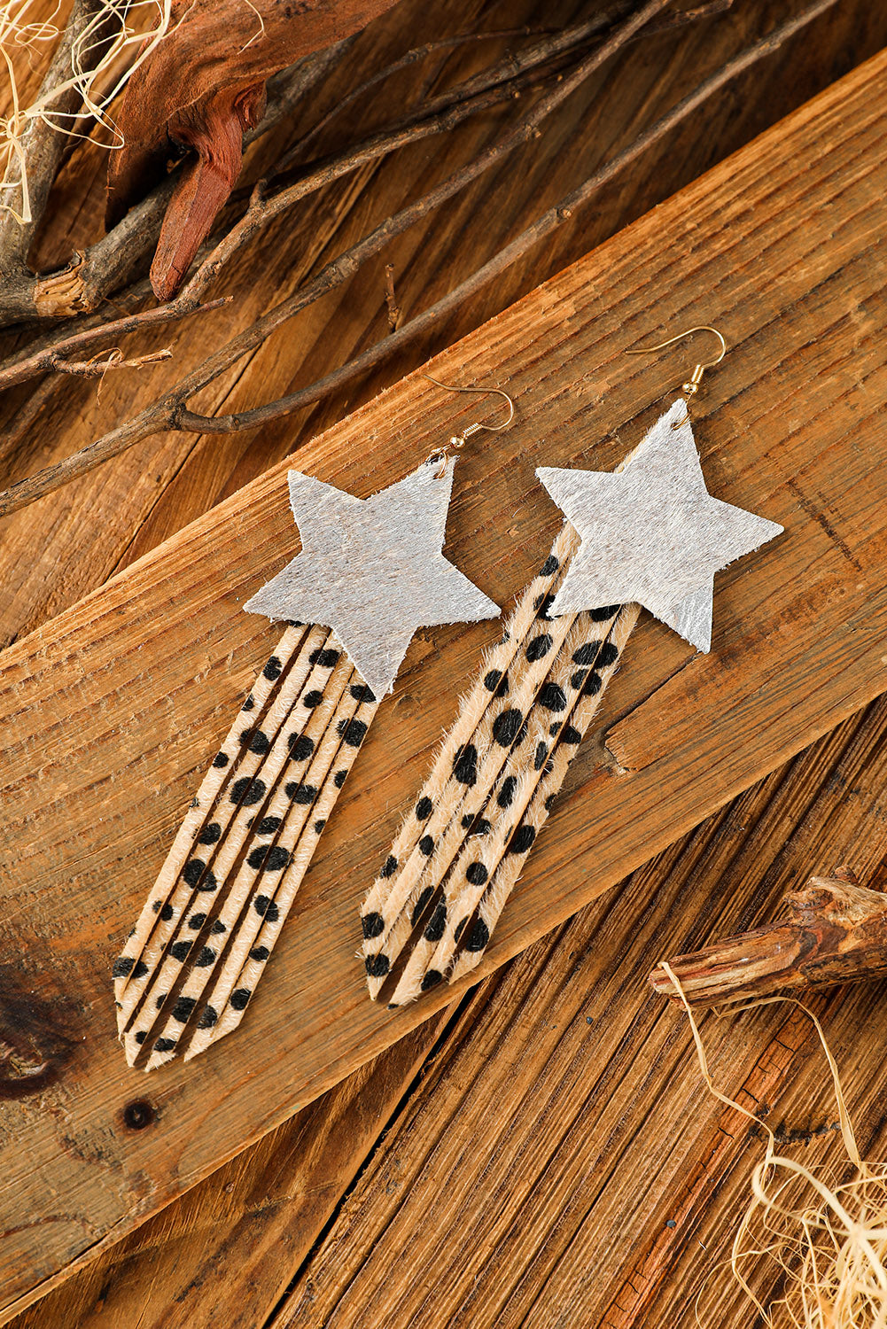 Fuzzy Leopard Shooting Star Earrings