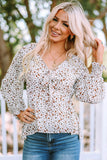 Floral Print Front Tie Ruffled Long Sleeve Blouse