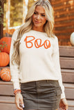 Orange Boo Knitted Pattern Ribbed Edge Drop Shoulder Sweater