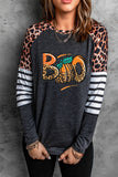 BOO Pumpkin Leopard Striped Long Sleeve T Shirt