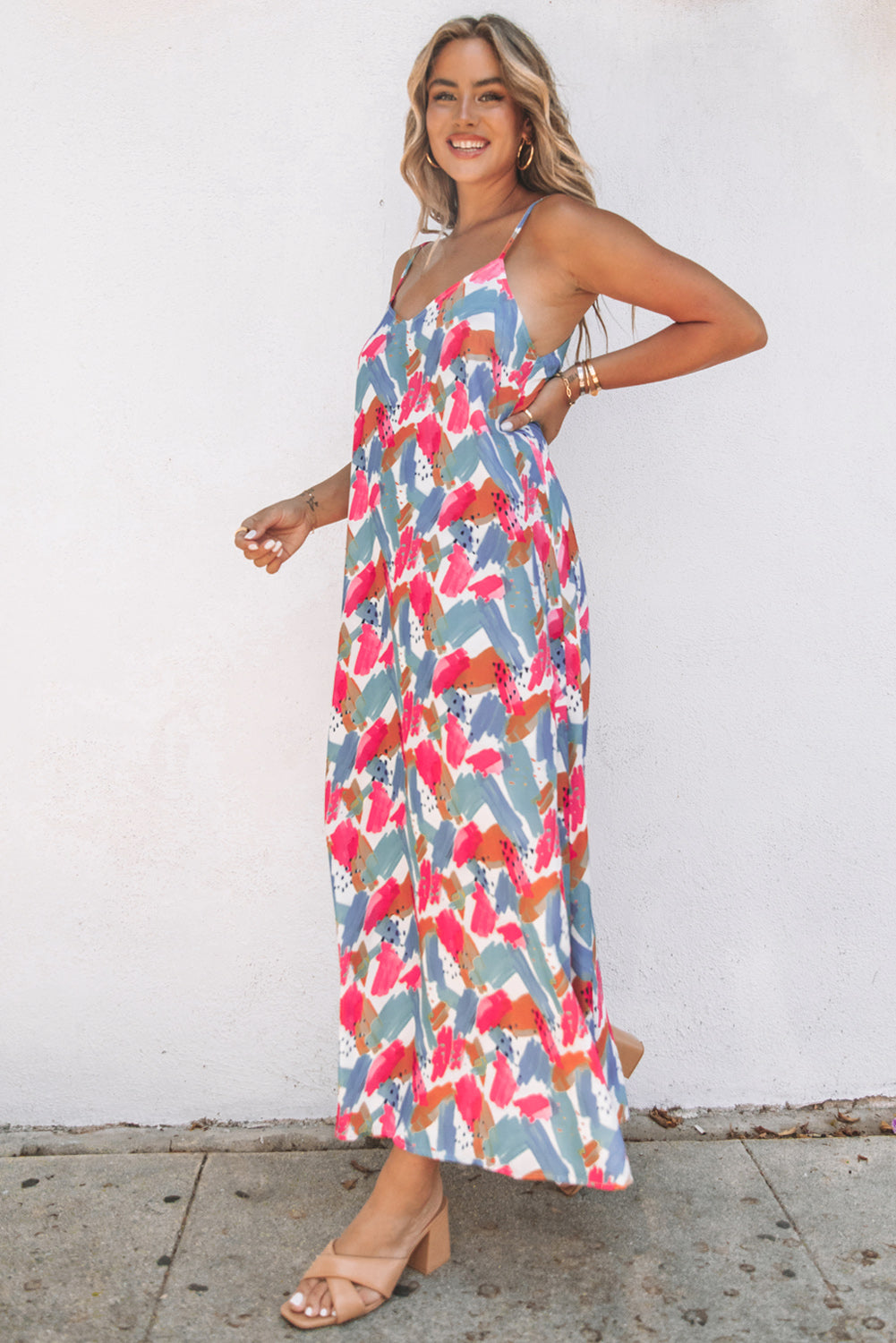 Abstract Print Spaghetti Straps Maxi Dress