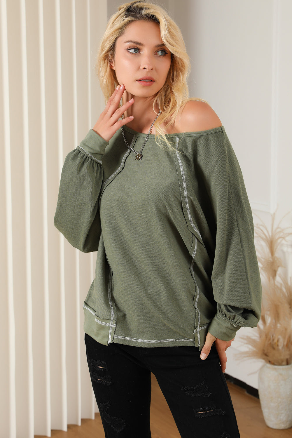 Exposed Seam Patchwork Dolman Sleeve Top