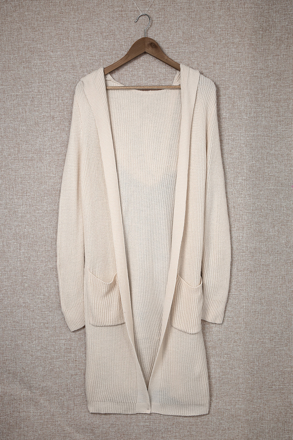 Hooded Pockets Open Front Knitted Cardigan