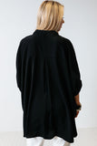 Chemise oversize noire à manches 3/4 bouffantes