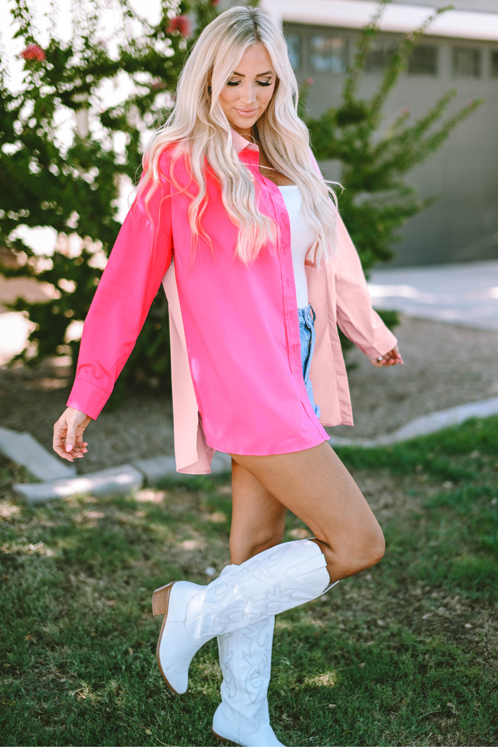 Color Block Patchwork Oversized Shirt