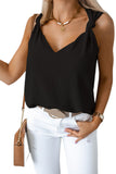 Black V Neck Knotted Shoulder Vest