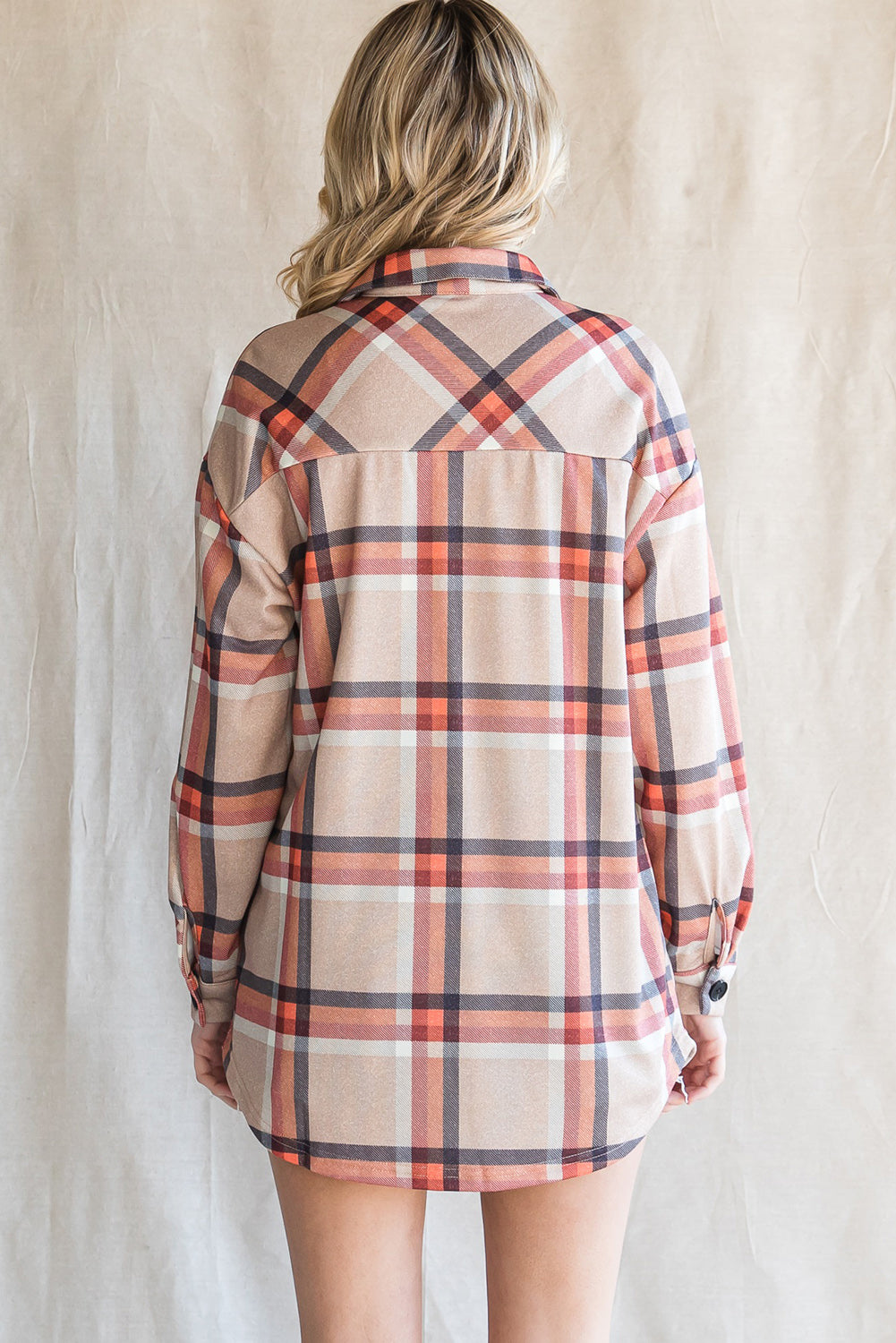 Chest Pockets Buttoned Oversized Plaid Shacket