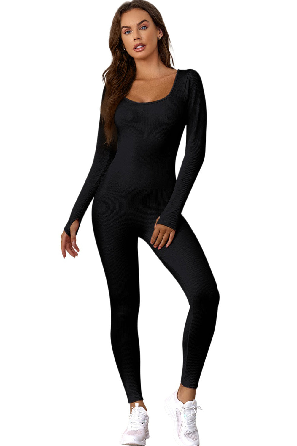 Scoop Neck Long Sleeve Seamless Yoga Jumpsuit