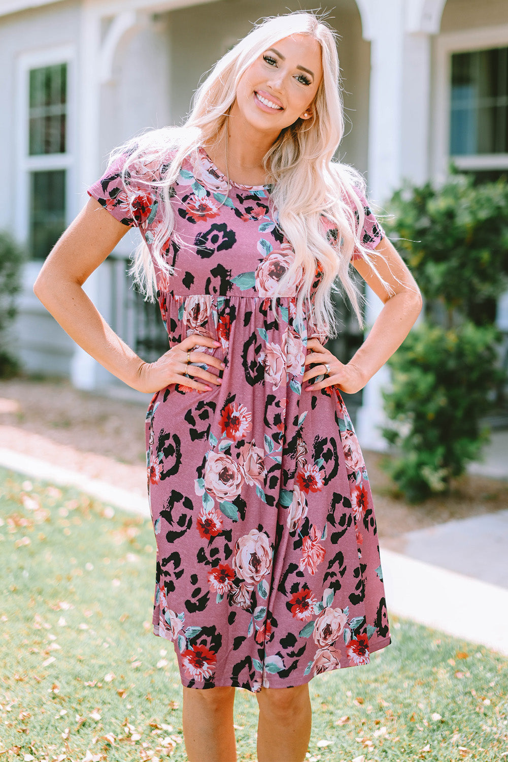 Leopard Print Short Sleeve A-line Dress