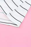 White Striped Colorblock Buttons T Shirt