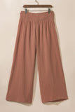 Pink Textured High Waist Wide Leg Plus Size Pants