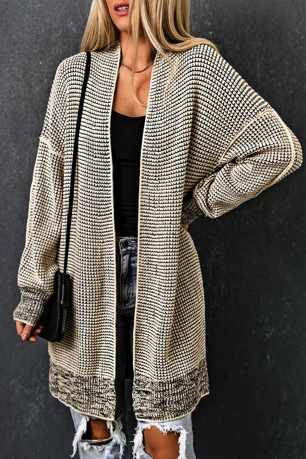 Gray Textured Knit Pocketed Duster Cardigan