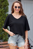 White Waffle Knit Drop Shoulder Loose Top