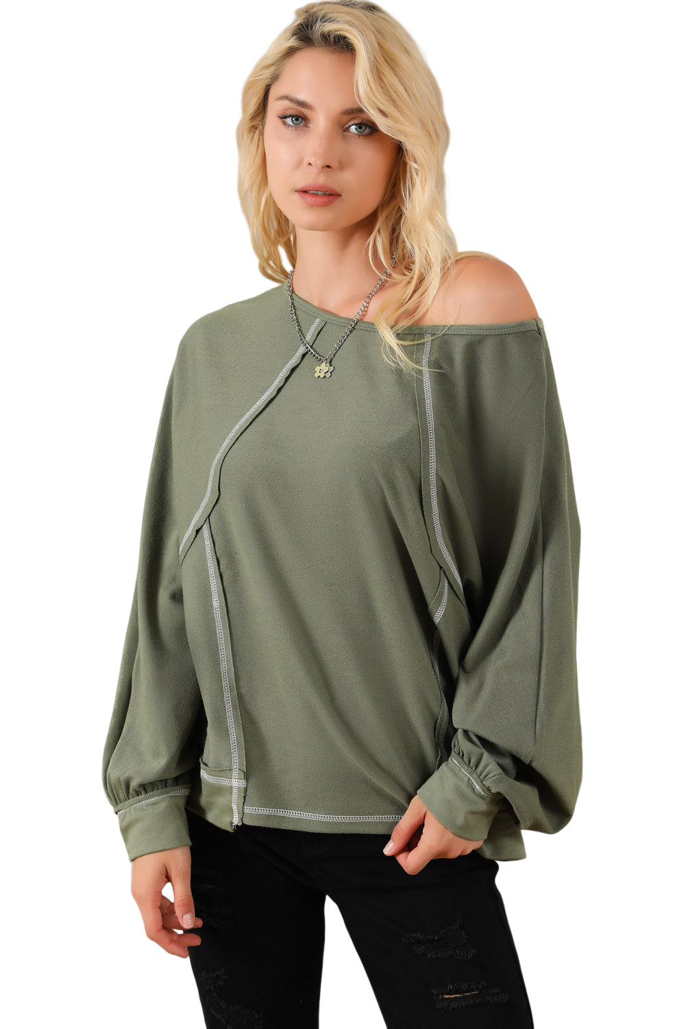 Exposed Seam Patchwork Dolman Sleeve Top