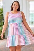 Ombre Striped Sleeveless Tiered Plus Size Dress