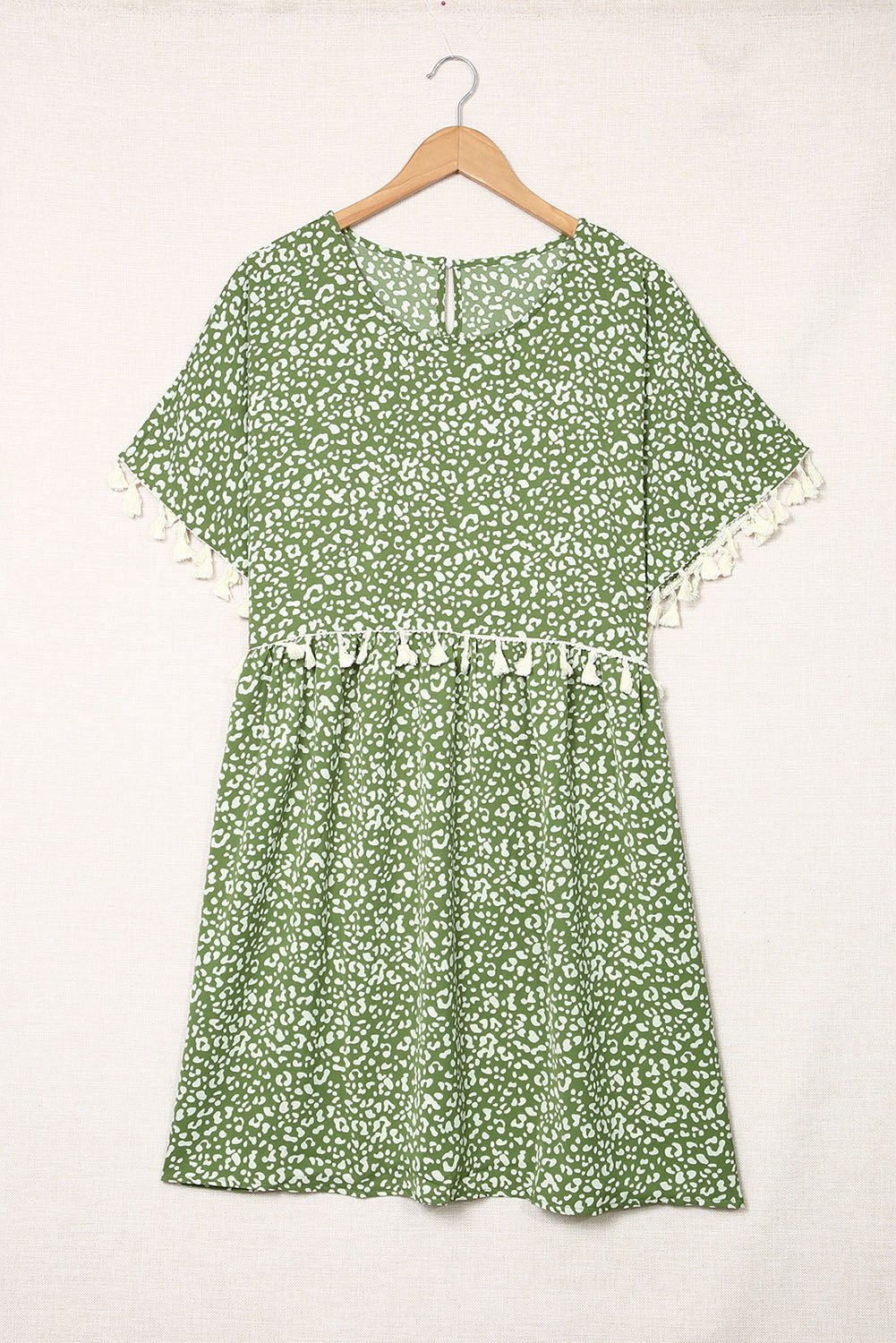 Robe à Pompon Léopard Grande Taille Verte