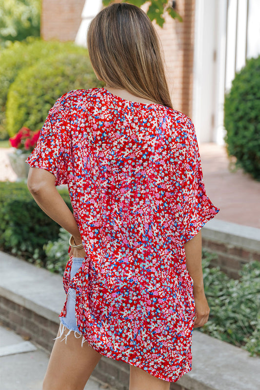 Abstract Floral Print Oversize Tunic Top