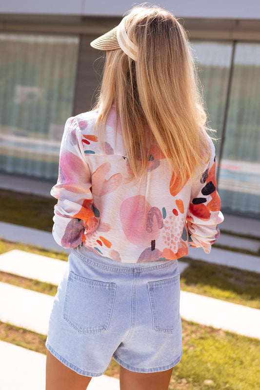 Abstract Print Long Sleeve Button-Down Shirt