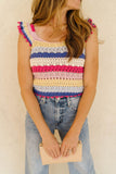 Stripe Square Neck Crochet Knit Crop Tank Top