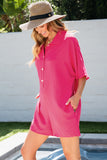 Bright Pink Half Button Collared Loose Romper