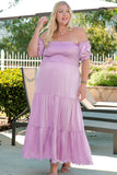 Ruffled Smocked Off Shoulder Plus Size Maxi Dress