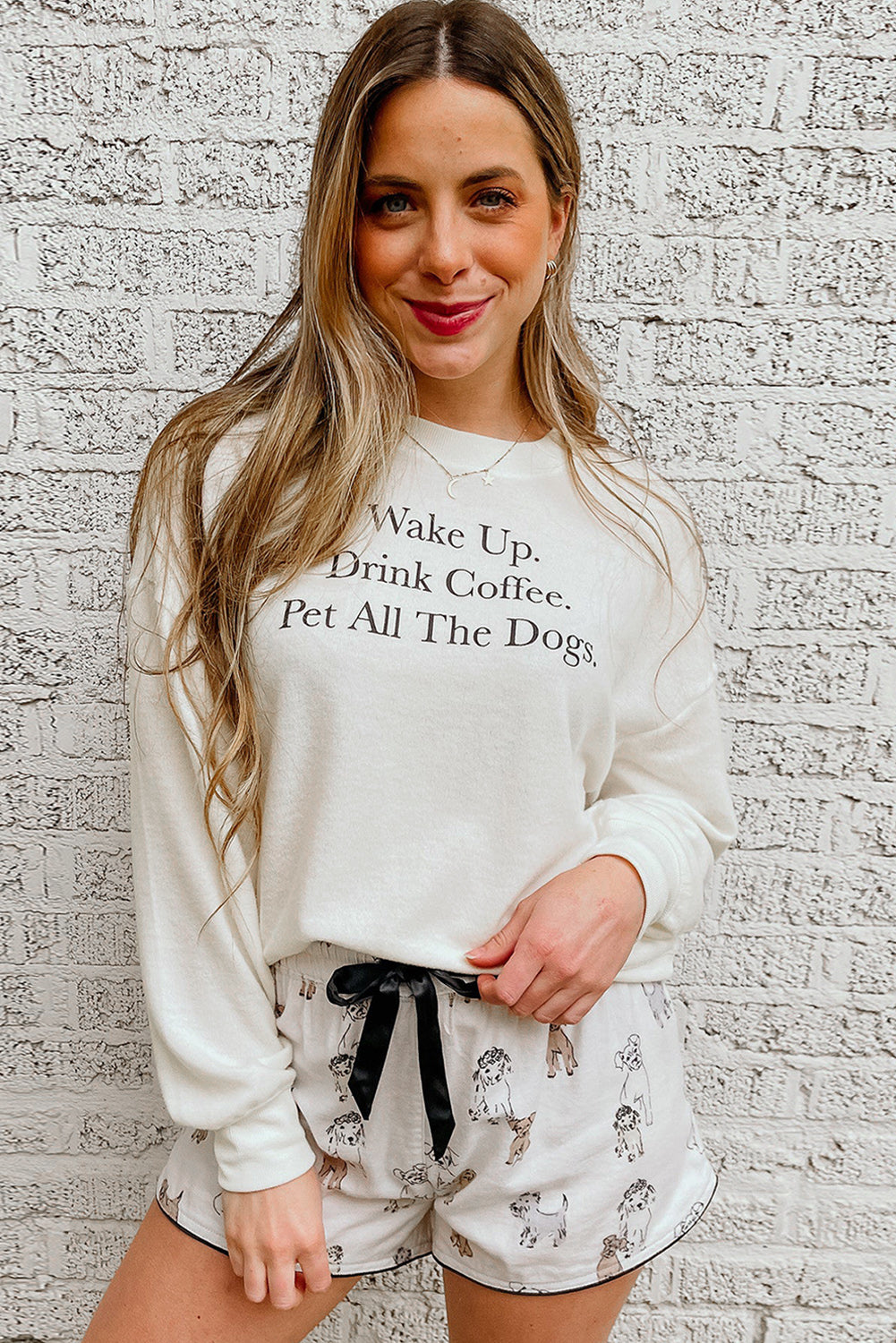 Long Sleeve Letters Pullover and Animal Shorts Lounge Set