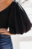 Solid Color Off The Shoulder Puff Sleeve Bodysuit