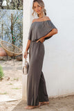 Solid Color Off Shoulder Wide Leg Jumpsuit