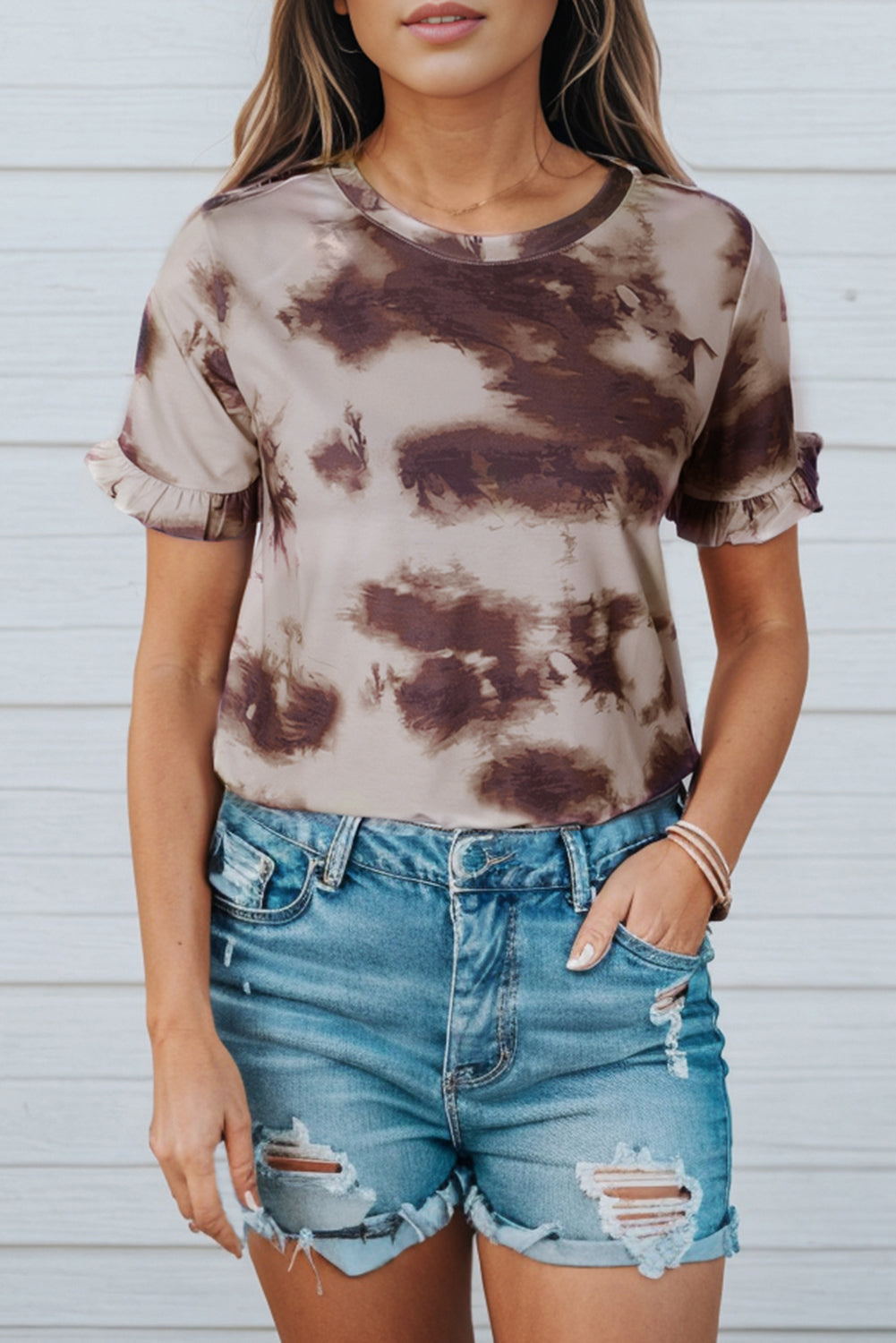 Vintage Tie Dye Ruffled Sleeve T Shirt