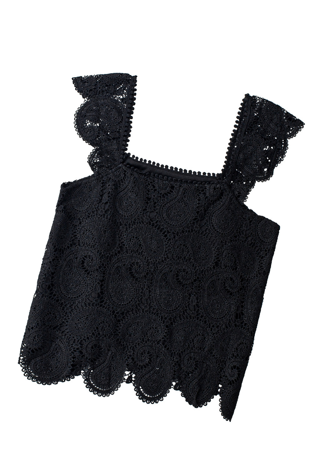 Lace Crochet Ruffled Square Neck Tank Top