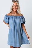 Off-shoulder Ruffle Sleeves Chambray Dress