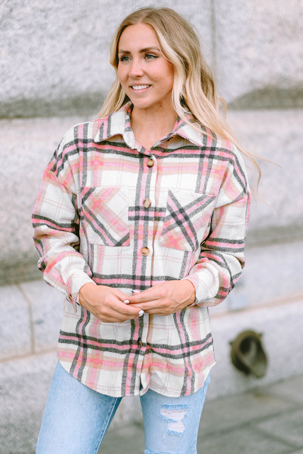 Plaid Button Front Chest Pocket Shacket