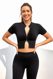 Zipped Front Short Sleeve Sports Crop Top