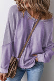 Orchid Petal Solid Waffle Knit Patchwork Raglan Sleeve Sweatshirt